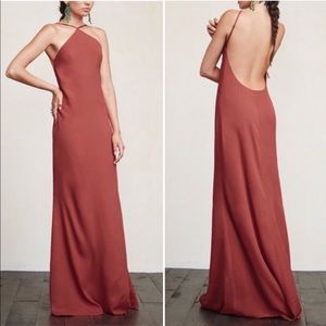 Reformation Fleur pink halter low back maxi dress